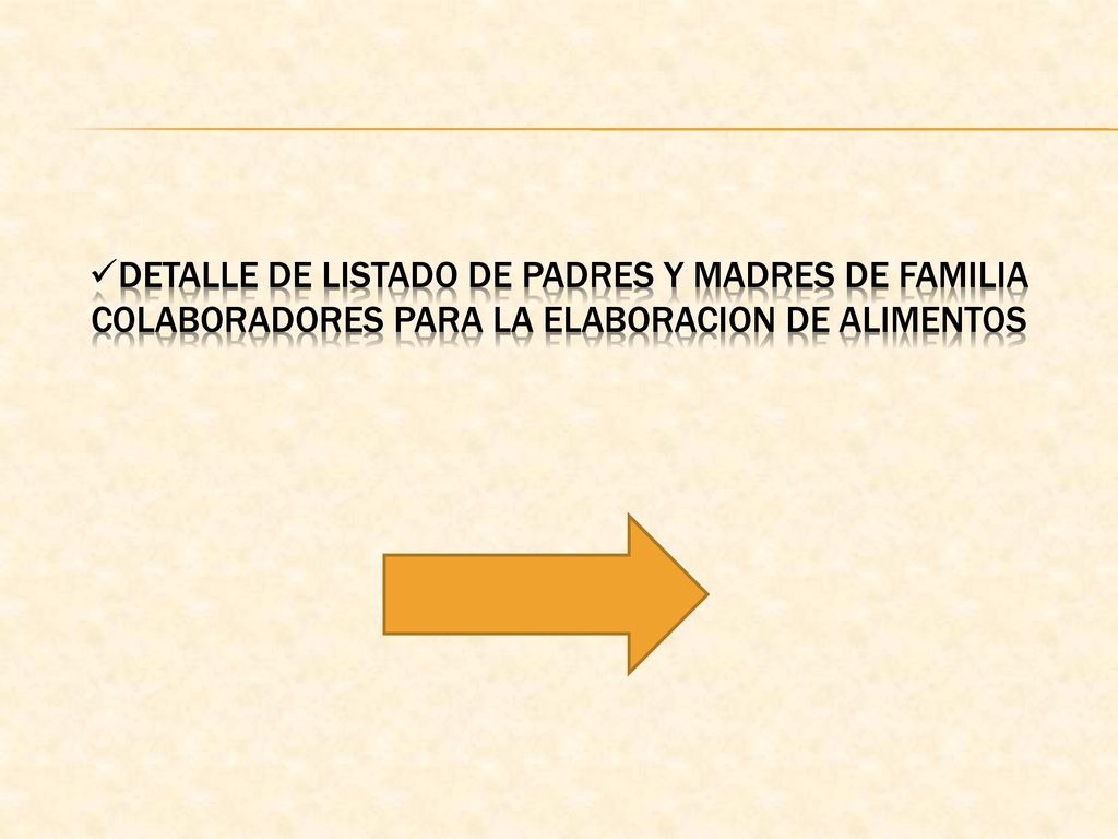 Detalle de listado de padres y madres de familia colaboradores para la elaboracion de alimentos