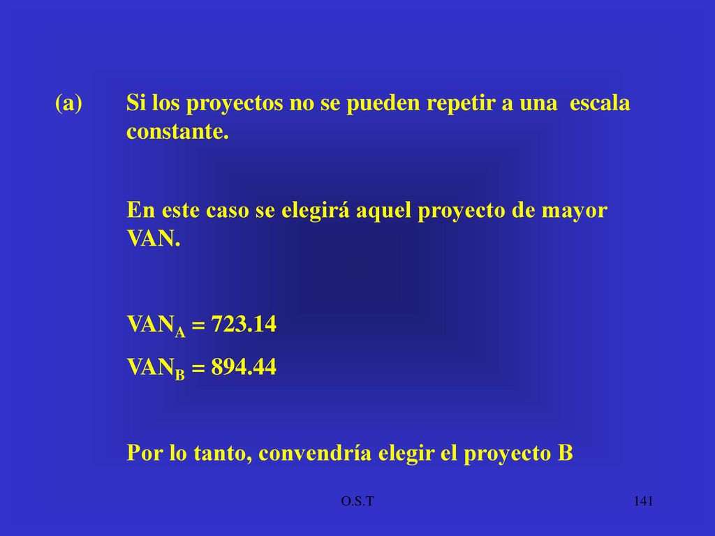 (a) Si los proyectos no se pueden repetir a una escala constante.