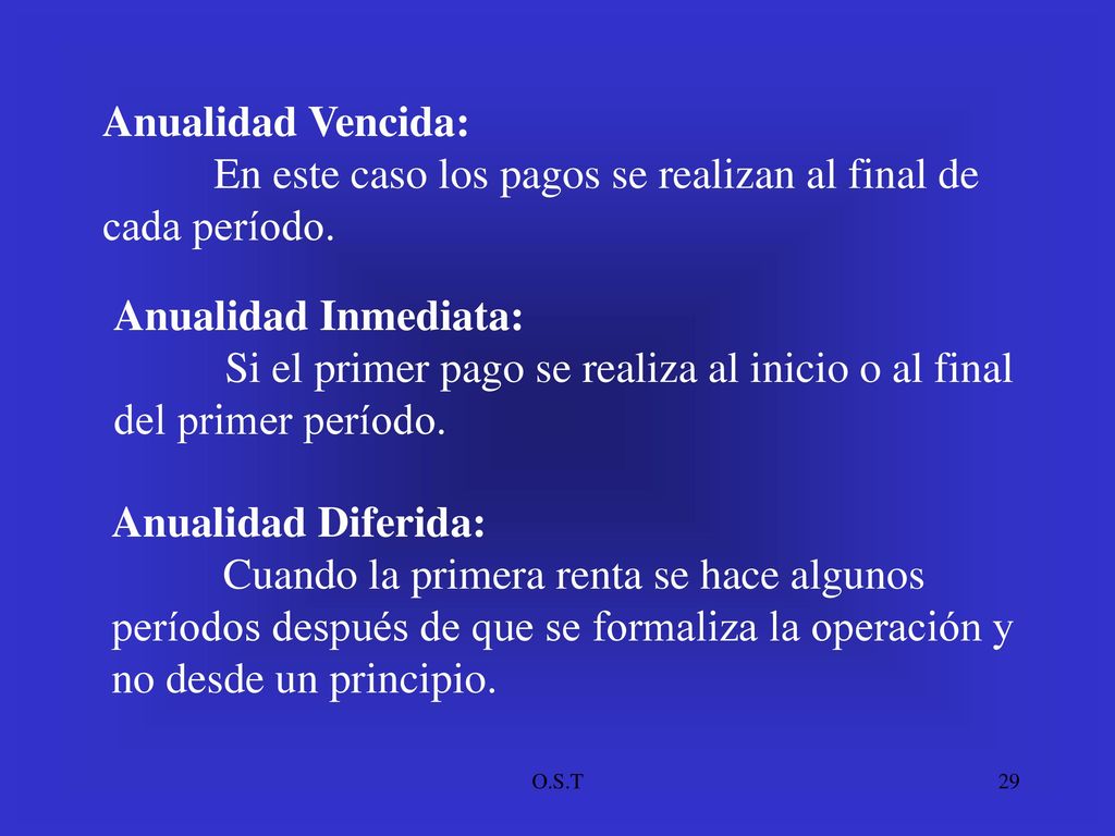 En este caso los pagos se realizan al final de cada período.