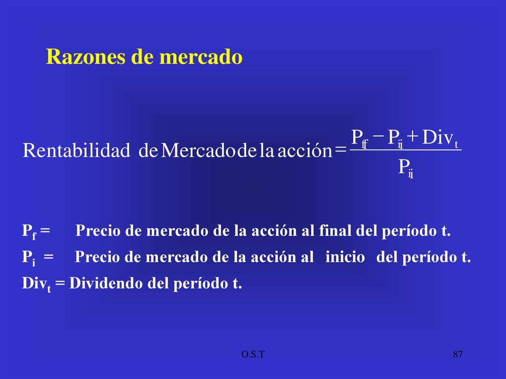 Razones de mercado Pi Div Pf acción la de Mercado ntabilidad Re + - =