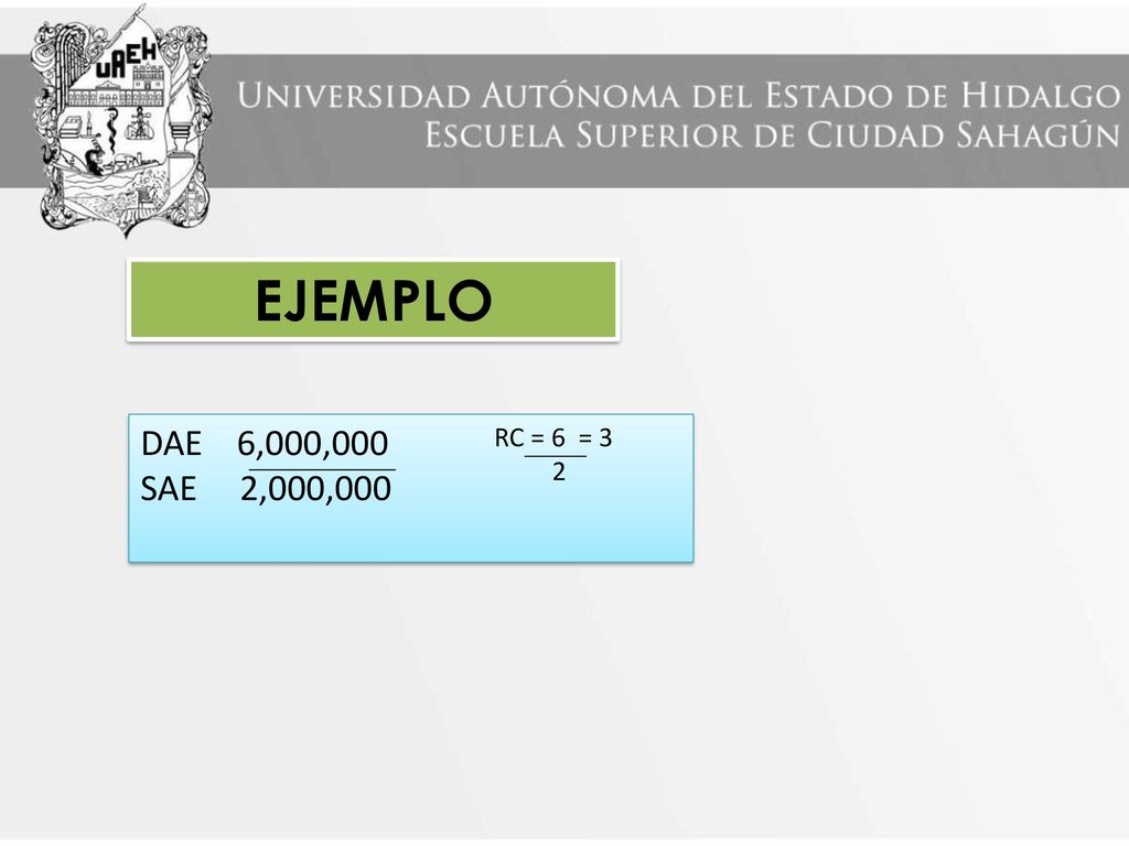 EJEMPLO DAE 6,000,000 SAE 2,000,000 RC = 6 = 3 2