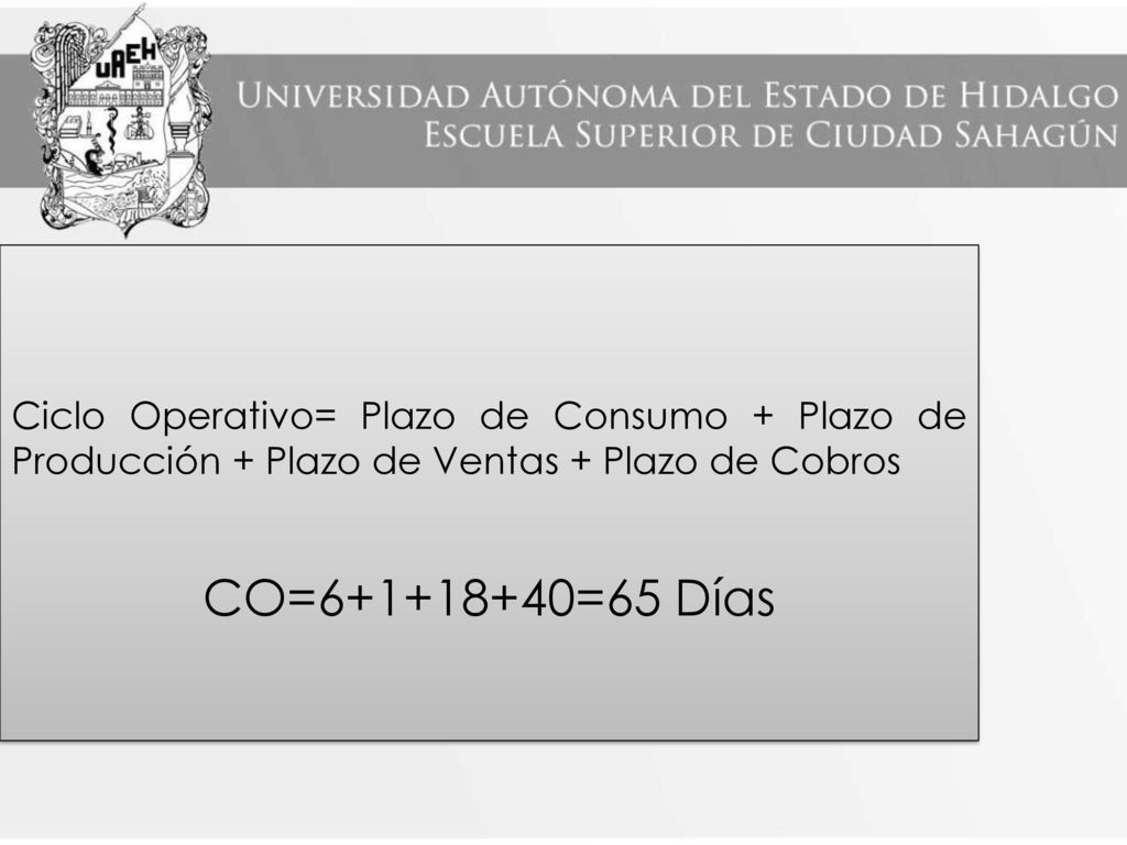 Ciclo Operativo= Plazo de Consumo + Plazo de Producción + Plazo de Ventas + Plazo de Cobros