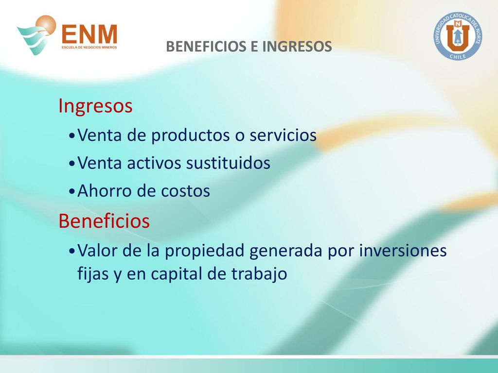 Ingresos Beneficios Venta de productos o servicios