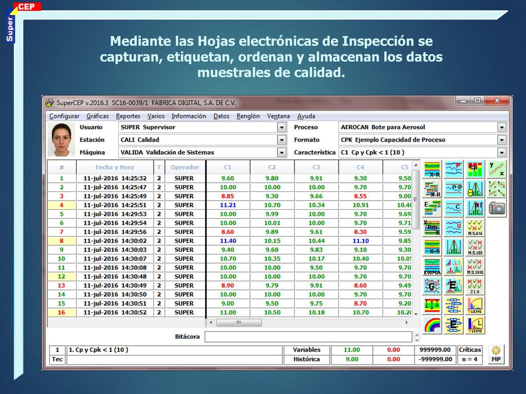 Mediante las Hojas electrónicas de Inspección se capturan, etiquetan, ordenan y almacenan los datos muestrales de calidad.