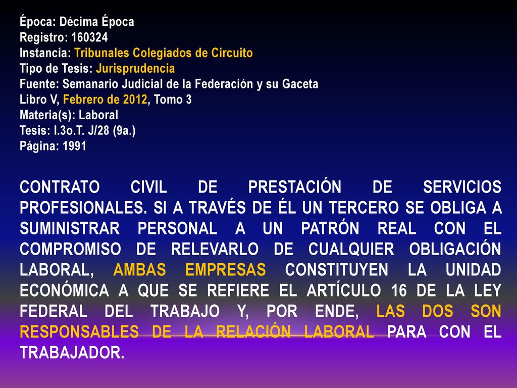 Época: Décima Época Registro: Instancia: Tribunales Colegiados de Circuito. Tipo de Tesis: Jurisprudencia.