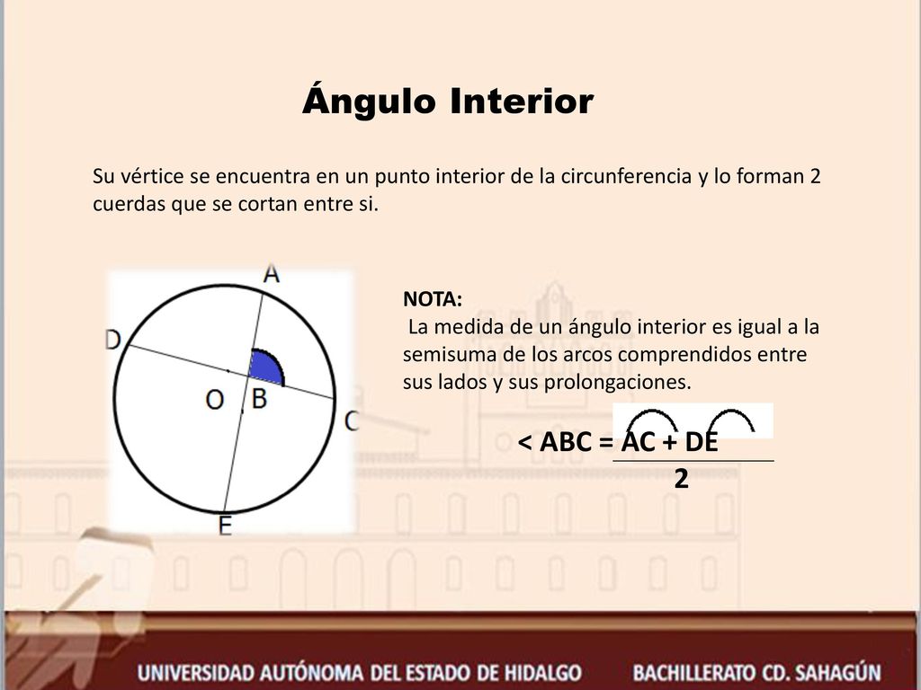 Ángulo Interior < ABC = AC + DE 2