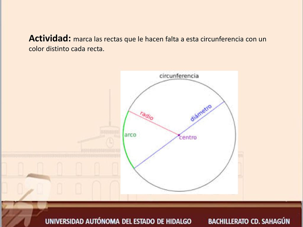 Actividad: marca las rectas que le hacen falta a esta circunferencia con un color distinto cada recta.