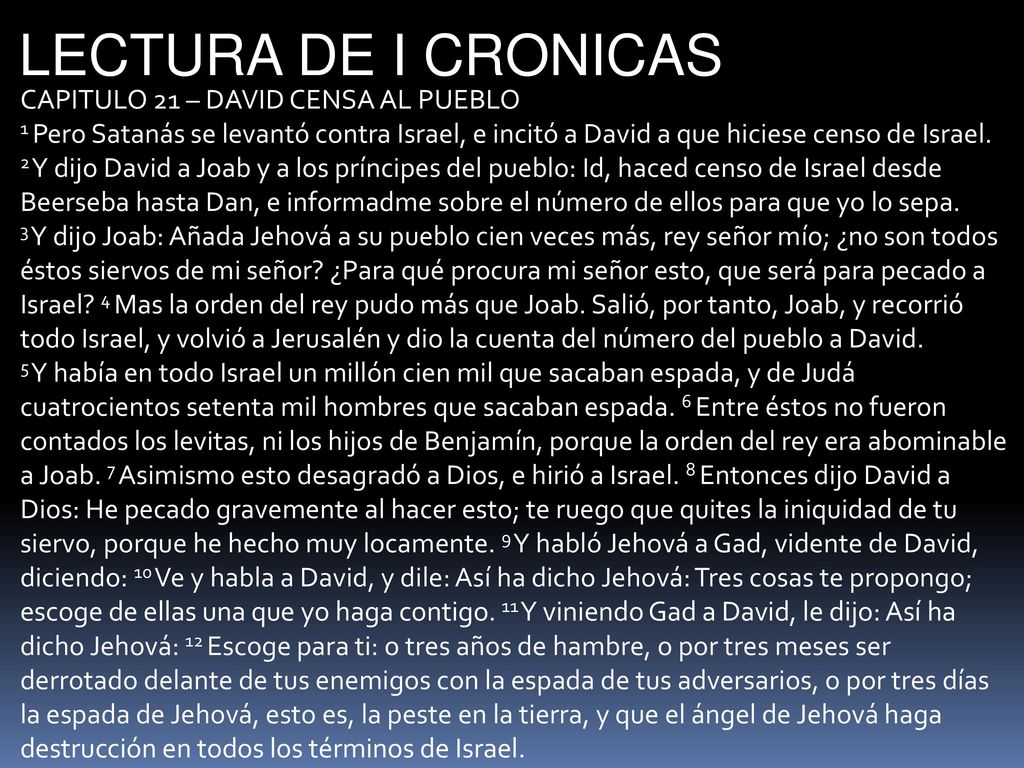 LECTURA DE I CRONICAS CAPITULO 21 – DAVID CENSA AL PUEBLO