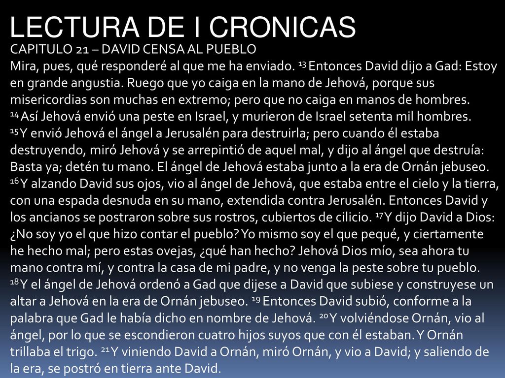 LECTURA DE I CRONICAS CAPITULO 21 – DAVID CENSA AL PUEBLO