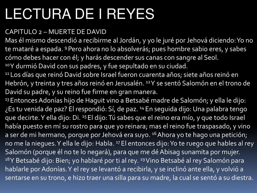 LECTURA DE I REYES CAPITULO 2 – MUERTE DE DAVID