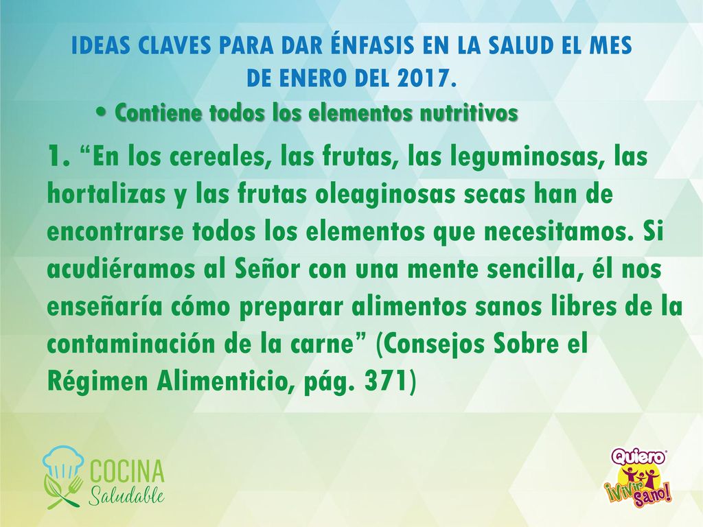 IDEAS CLAVES PARA DAR ÉNFASIS EN LA SALUD EL MES DE ENERO DEL 2017.