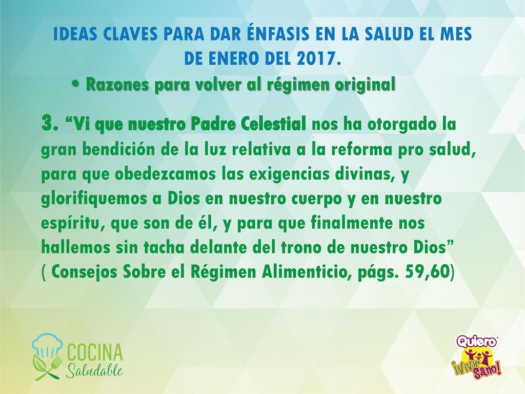 IDEAS CLAVES PARA DAR ÉNFASIS EN LA SALUD EL MES DE ENERO DEL 2017.