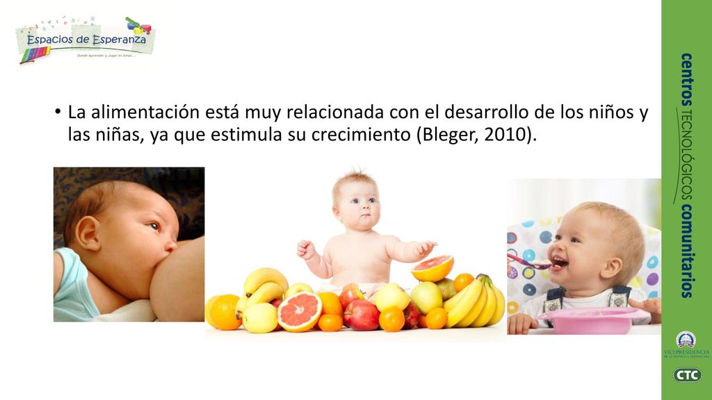 La alimentación está muy relacionada con el desarrollo de los niños y las niñas, ya que estimula su crecimiento (Bleger, 2010).