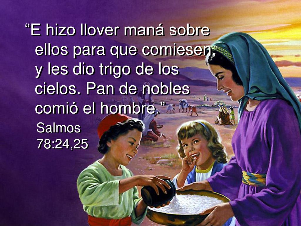 Salmos 78:24,25 E hizo llover maná sobre ellos para que comiesen, y les dio trigo de los cielos.