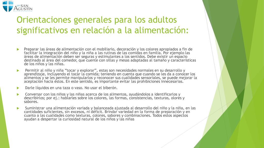 Orientaciones generales para los adultos significativos en relación a la alimentación: