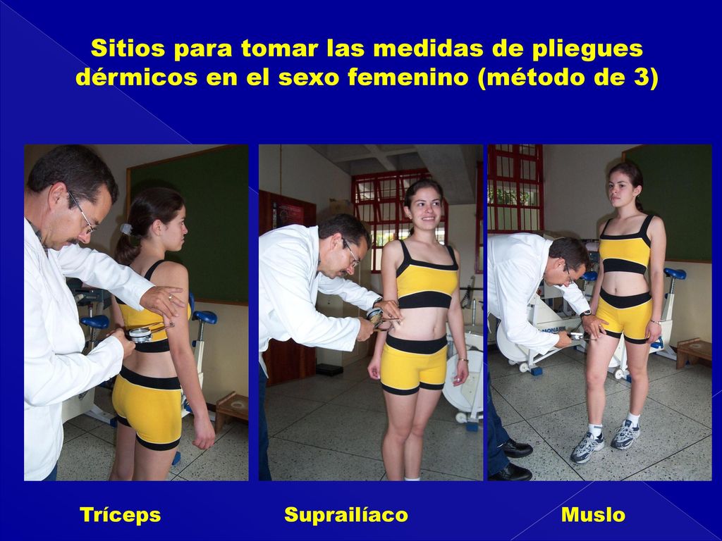 Sitios para tomar las medidas de pliegues dérmicos en el sexo femenino (método de 3)