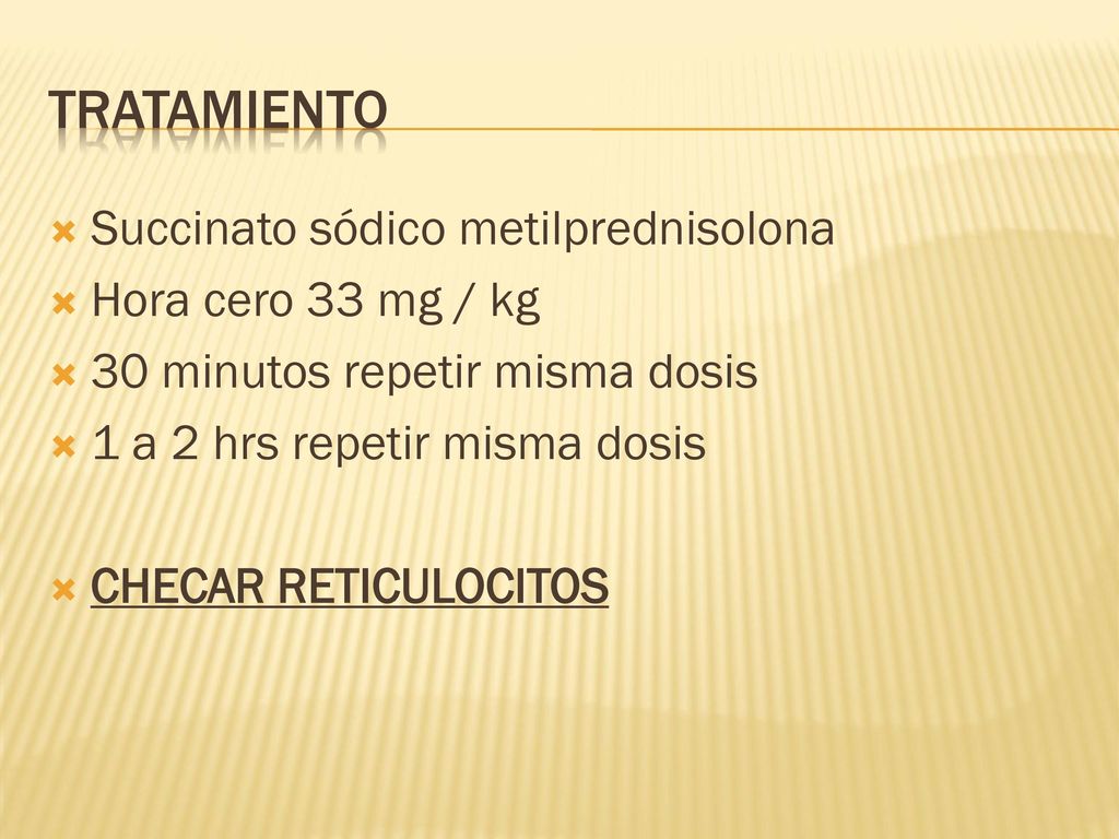 Tratamiento Succinato sódico metilprednisolona Hora cero 33 mg / kg