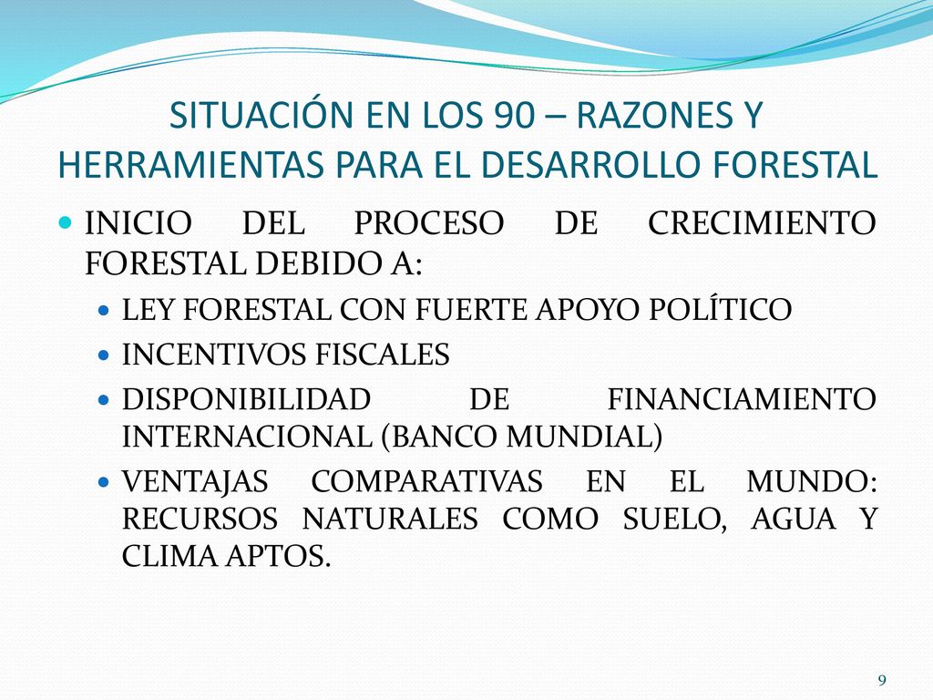 SITUACIÓN EN LOS 90 – RAZONES Y HERRAMIENTAS PARA EL DESARROLLO FORESTAL