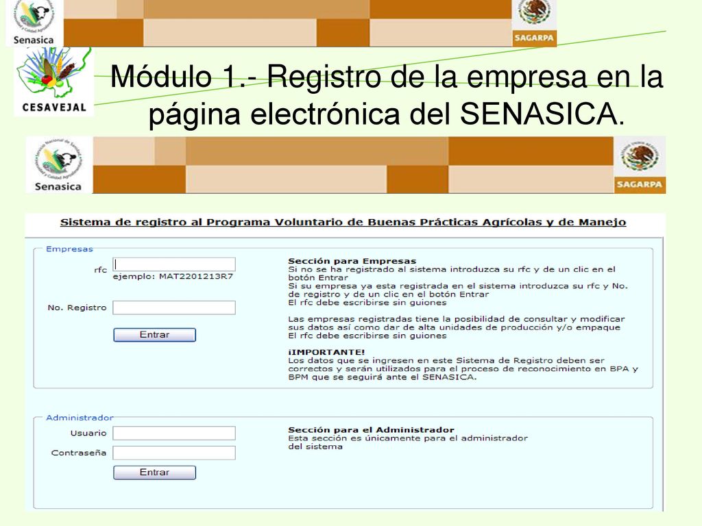 Módulo 1.- Registro de la empresa en la página electrónica del SENASICA.