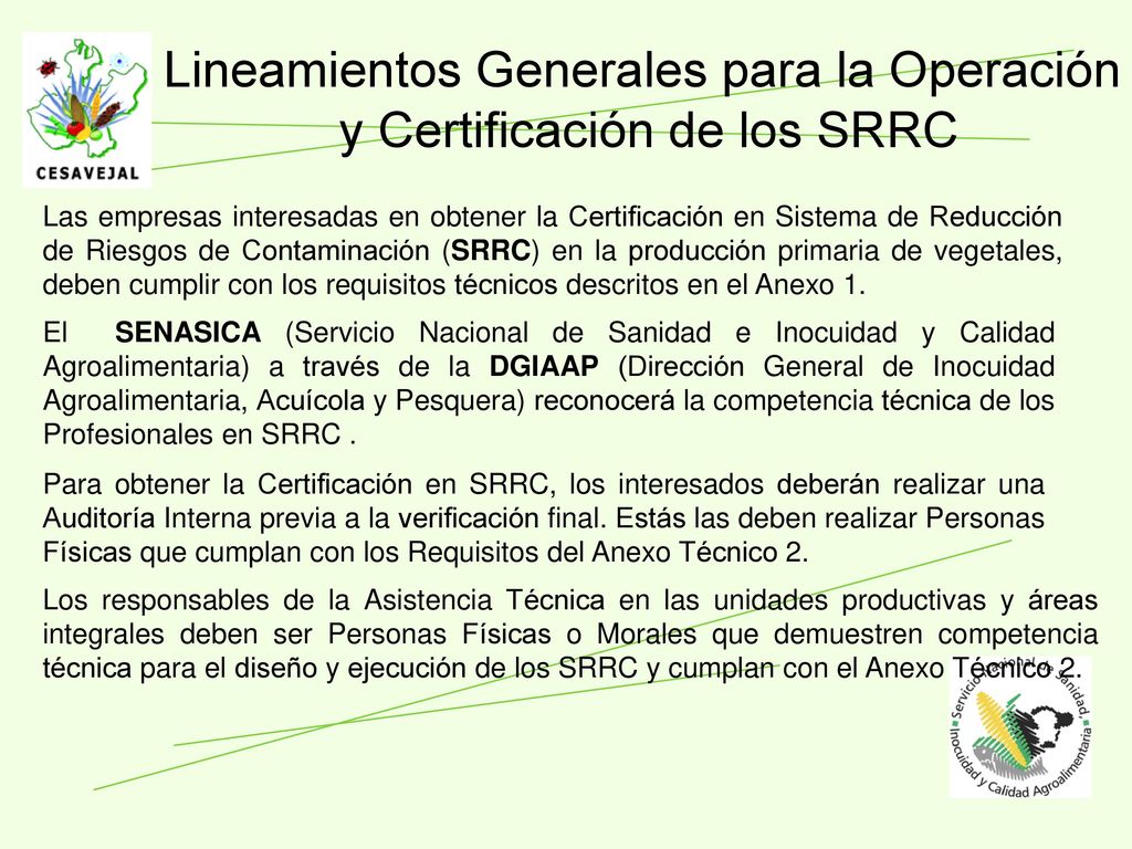 Lineamientos Generales para la Operación y Certificación de los SRRC