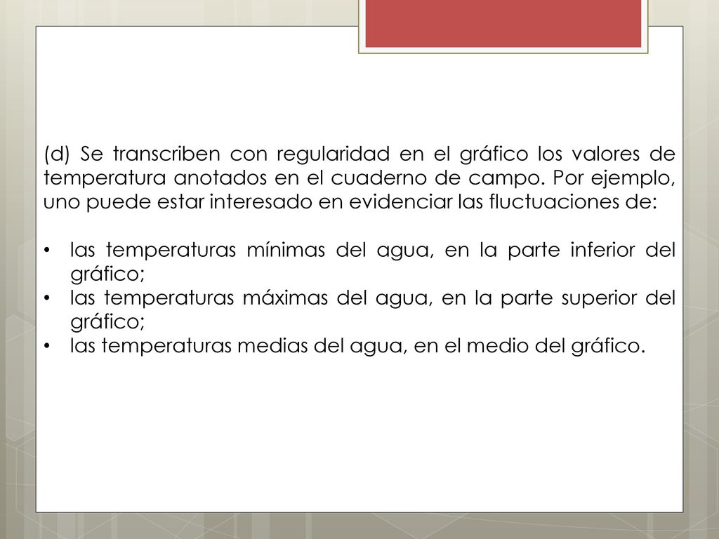 (d) Se transcriben con regularidad en el gráfico los valores de temperatura anotados en el cuaderno de campo. Por ejemplo, uno puede estar interesado en evidenciar las fluctuaciones de:
