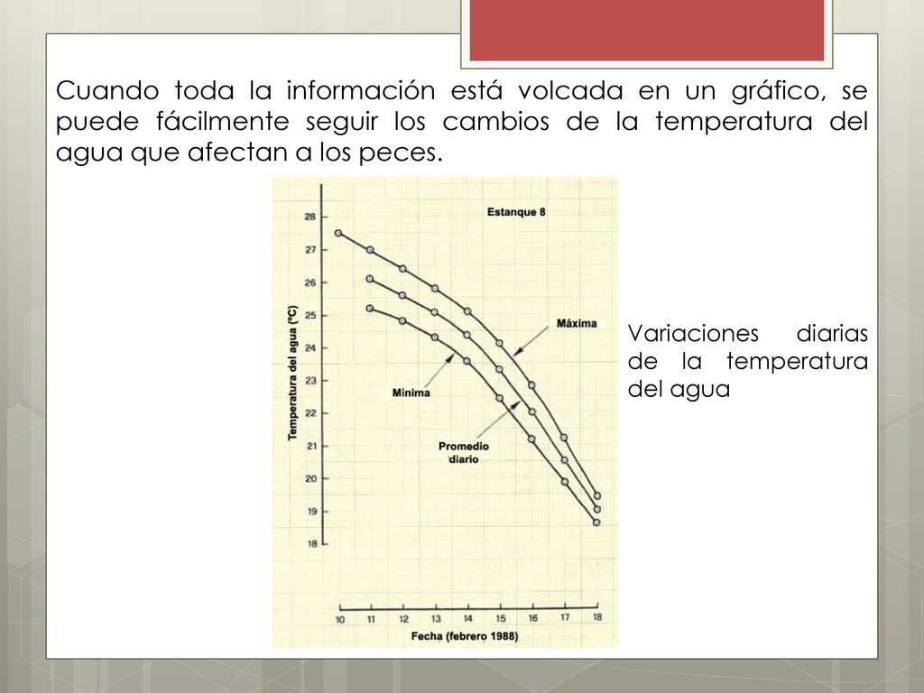 Cuando toda la información está volcada en un gráfico, se puede fácilmente seguir los cambios de la temperatura del agua que afectan a los peces.