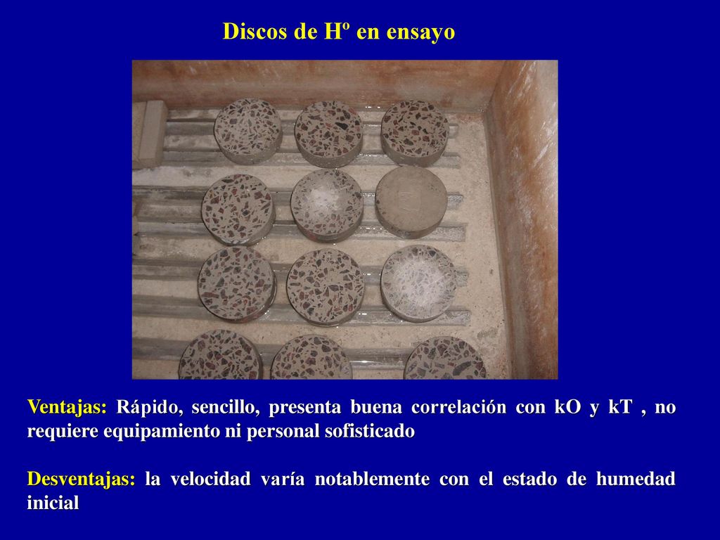 Discos de Hº en ensayo Ventajas: Rápido, sencillo, presenta buena correlación con kO y kT , no requiere equipamiento ni personal sofisticado.
