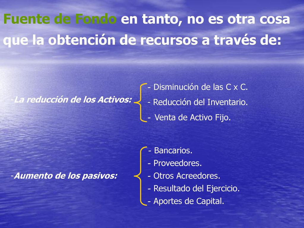 Fuente de Fondo en tanto, no es otra cosa que la obtención de recursos a través de: