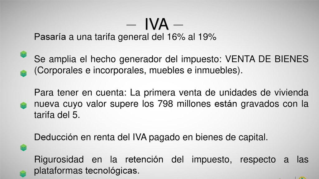 IVA Pasaría a una tarifa general del 16% al 19%
