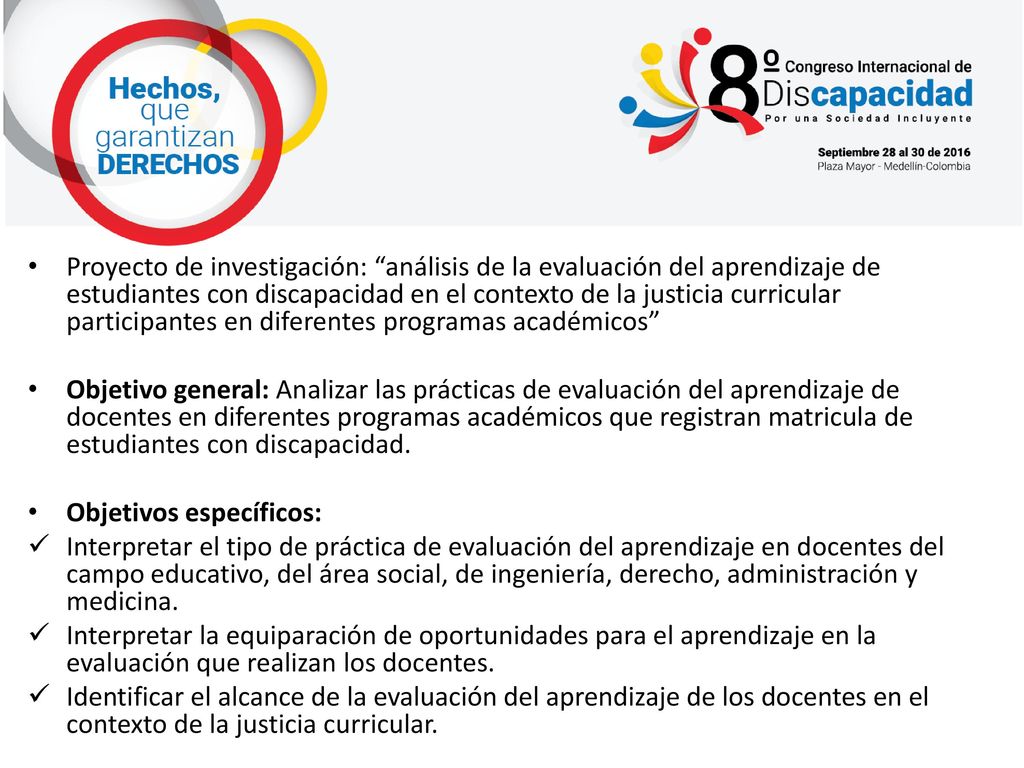 Proyecto de investigación: análisis de la evaluación del aprendizaje de estudiantes con discapacidad en el contexto de la justicia curricular participantes en diferentes programas académicos