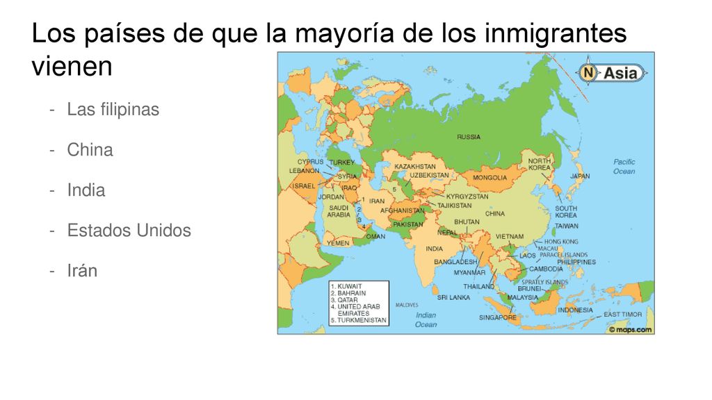 Los países de que la mayoría de los inmigrantes vienen