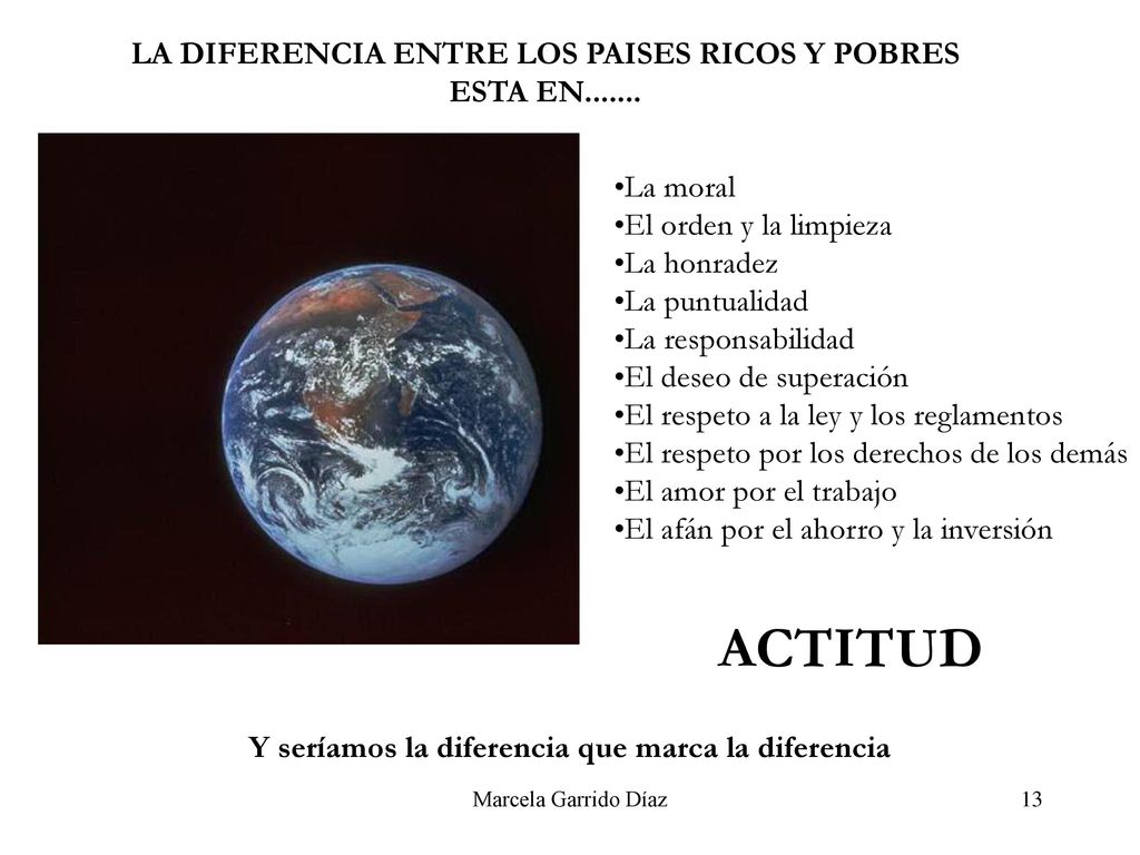 ACTITUD LA DIFERENCIA ENTRE LOS PAISES RICOS Y POBRES ESTA EN