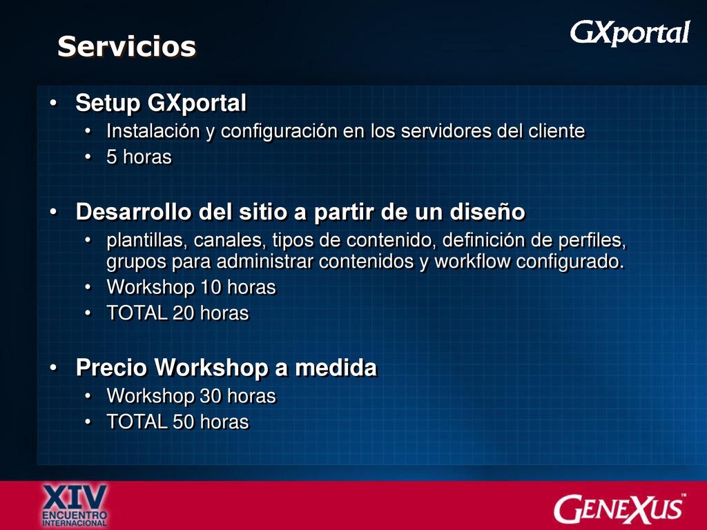 Servicios Setup GXportal Desarrollo del sitio a partir de un diseño