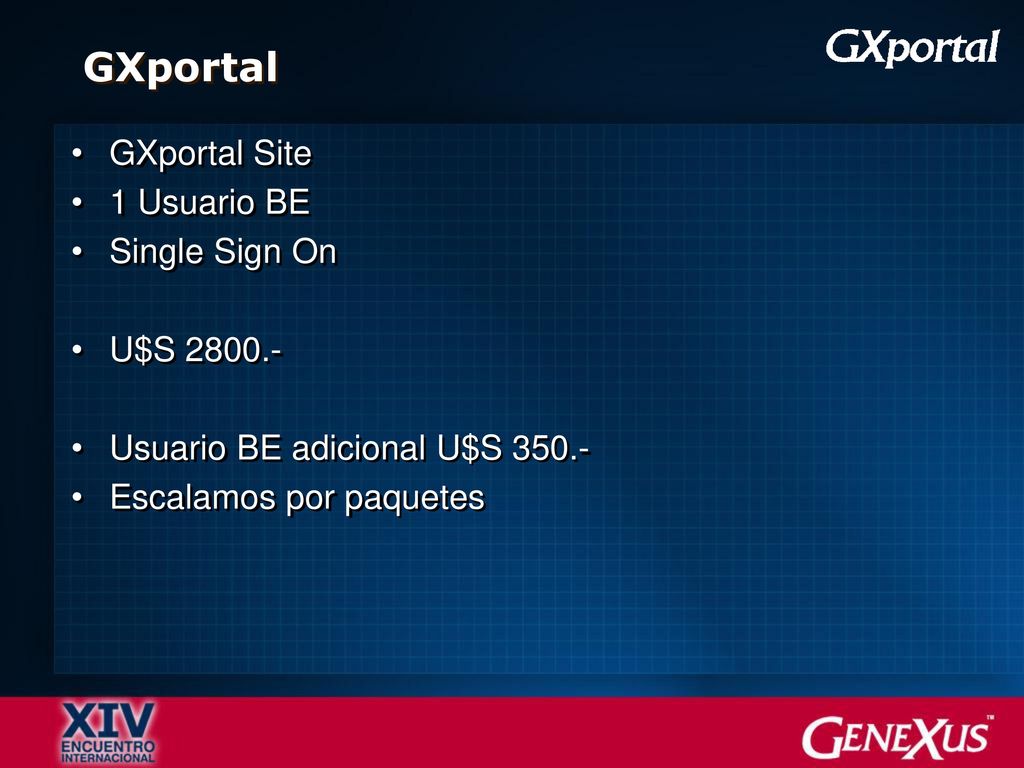 GXportal GXportal Site 1 Usuario BE Single Sign On U$S