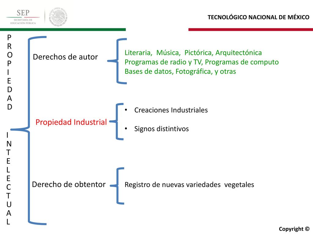 P R O I Derechos de autor E D A Propiedad Industrial I N T E L C U A