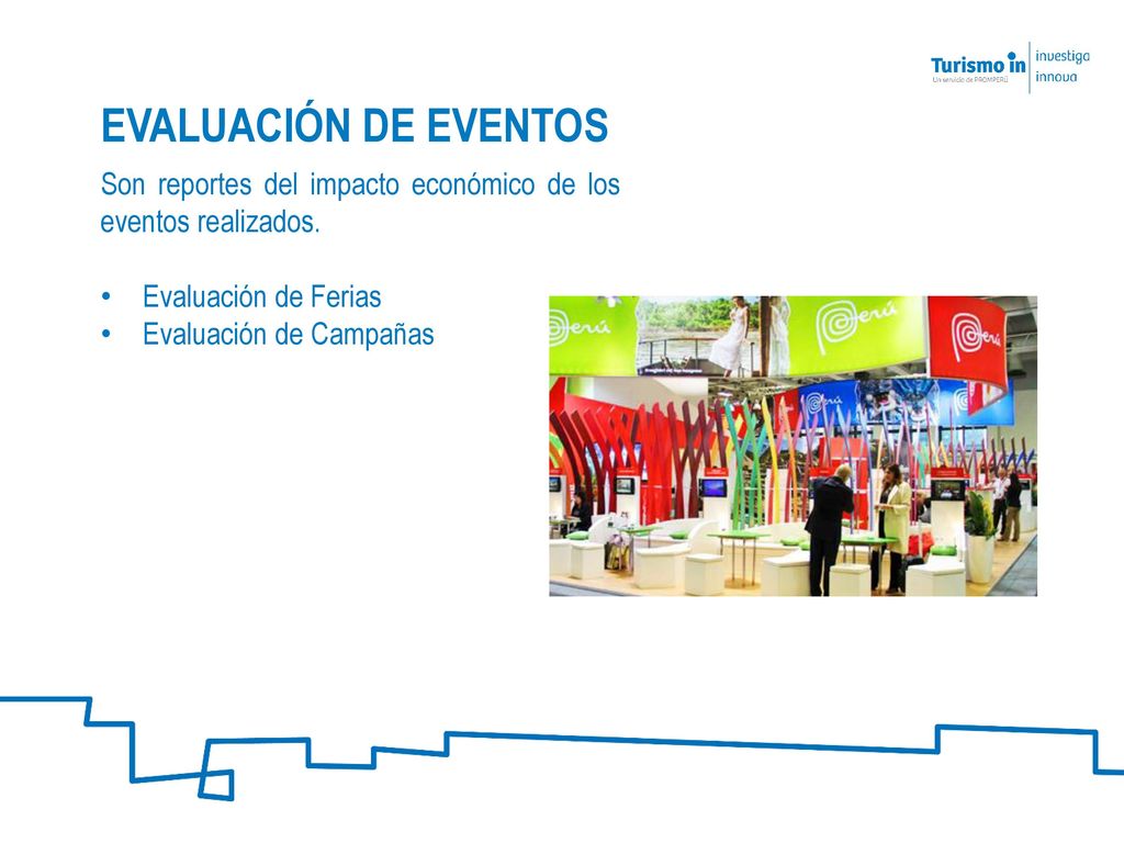 EVALUACIÓN DE EVENTOS Son reportes del impacto económico de los eventos realizados. Evaluación de Ferias.