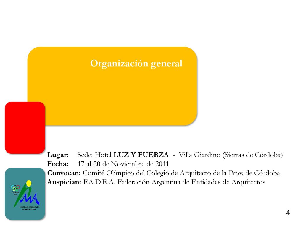 Organización general Lugar: Sede: Hotel LUZ Y FUERZA - Villa Giardino (Sierras de Córdoba) Fecha: 17 al 20 de Noviembre de
