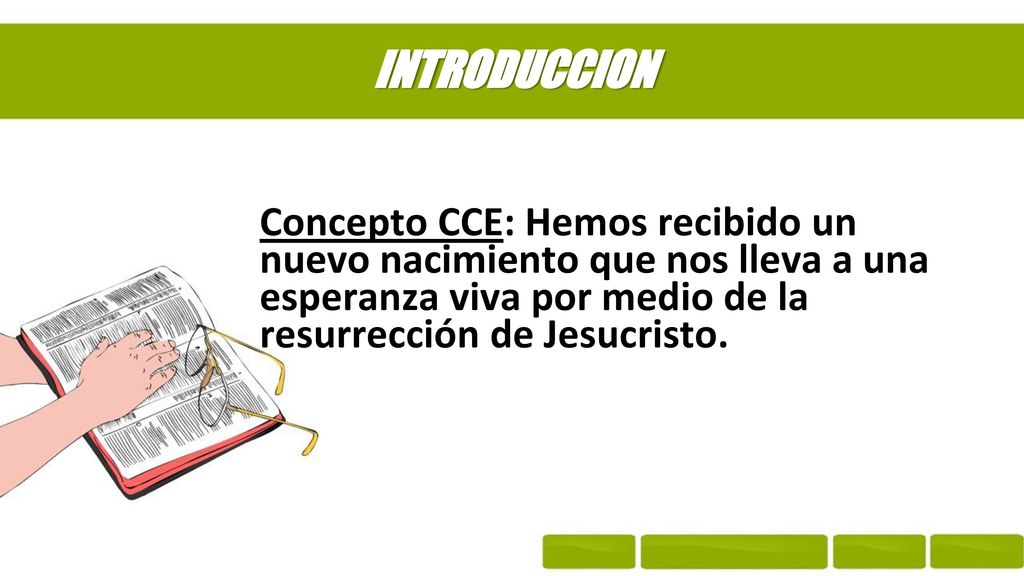INTRODUCCION Concepto CCE: Hemos recibido un nuevo nacimiento que nos lleva a una esperanza viva por medio de la resurrección de Jesucristo.