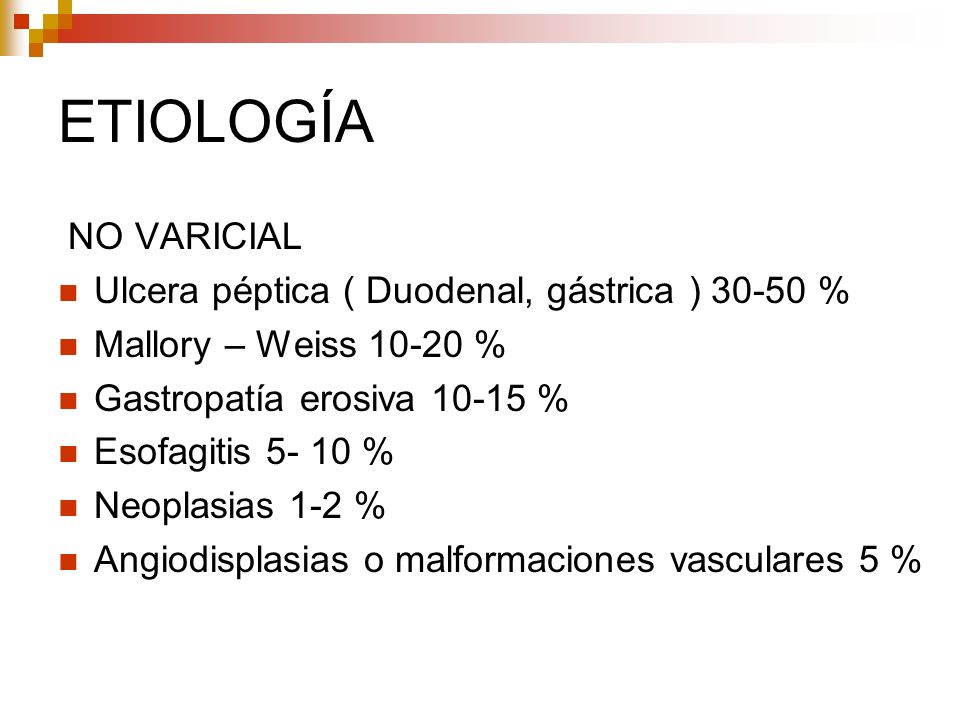 ETIOLOGÍA NO VARICIAL Ulcera péptica ( Duodenal, gástrica ) %