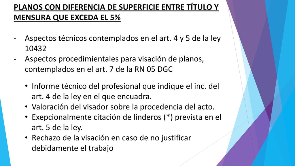 PLANOS CON DIFERENCIA DE SUPERFICIE ENTRE TÍTULO Y MENSURA QUE EXCEDA EL 5%