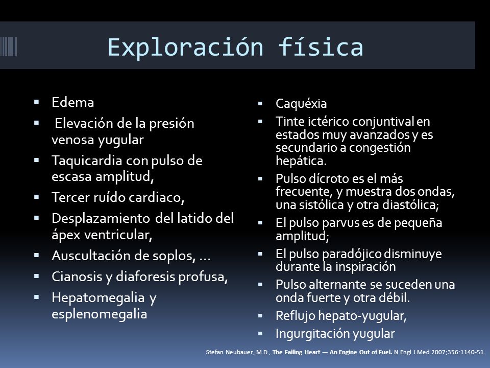 Exploración física Edema Elevación de la presión venosa yugular