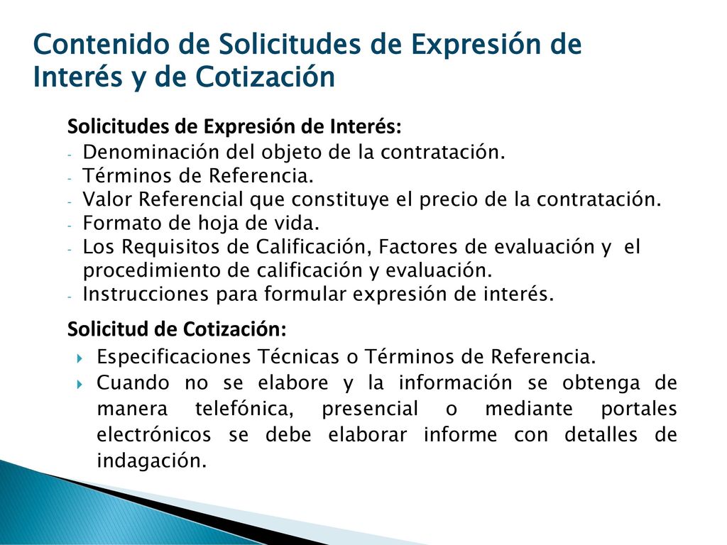 Contenido de Solicitudes de Expresión de Interés y de Cotización