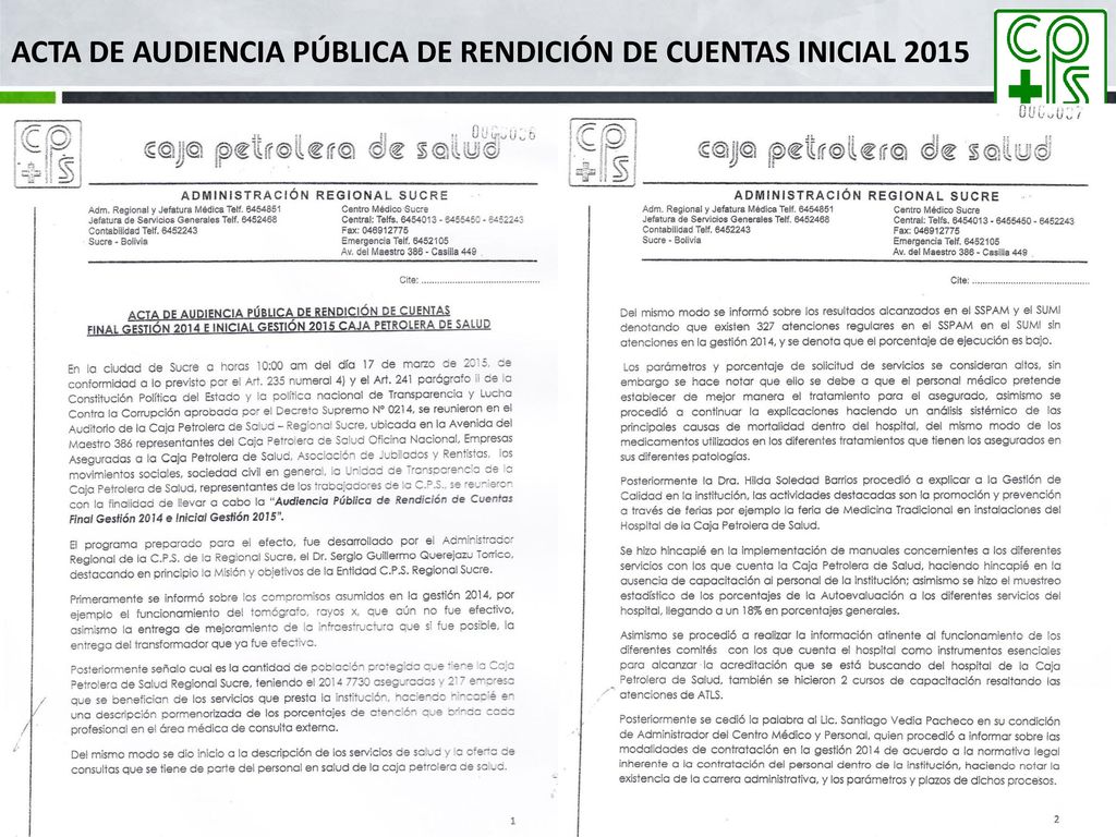 ACTA DE AUDIENCIA Pública DE Rendición DE CUENTAS INICIAL 2015