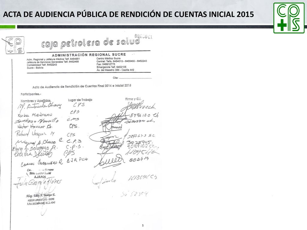 ACTA DE AUDIENCIA Pública DE Rendición DE CUENTAS INICIAL 2015