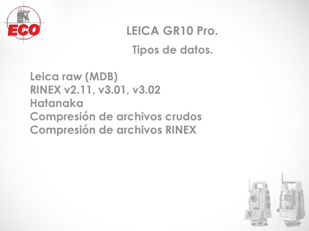 LEICA GR10 Pro. Tipos de datos. Leica raw (MDB)