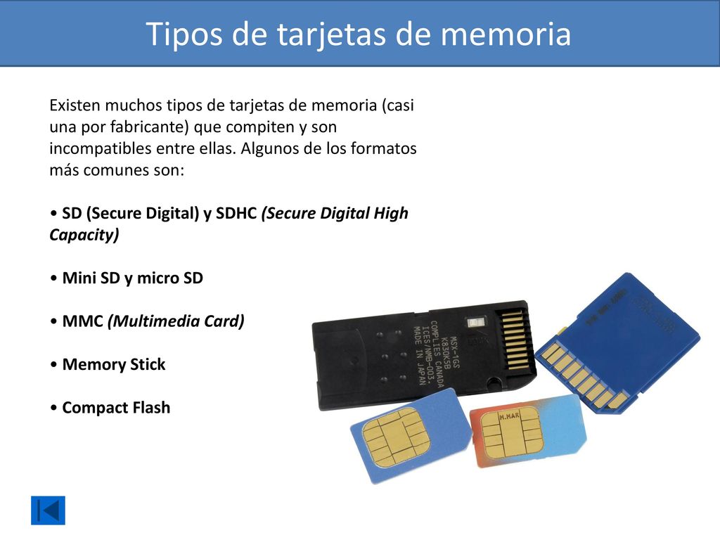Tipos de tarjetas de memoria