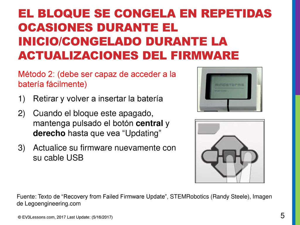 El bloque se congela en repetidas ocasiones durante el Inicio/congelado durante la actualizaciones del Firmware