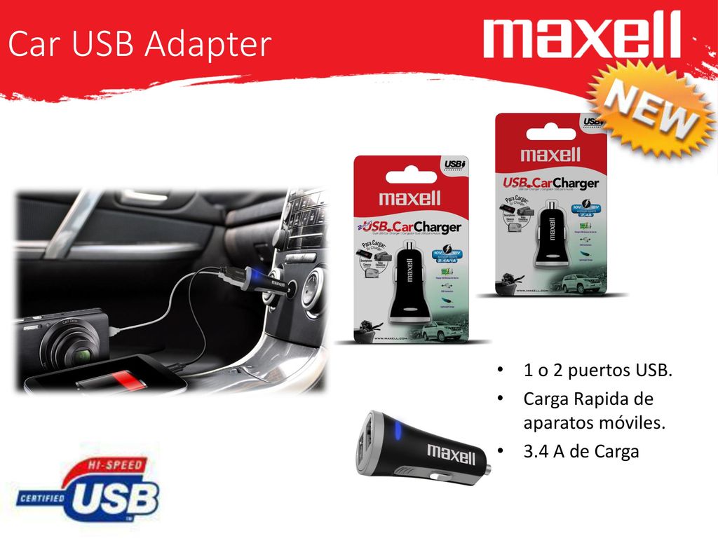 Car USB Adapter 1 o 2 puertos USB. Carga Rapida de aparatos móviles.