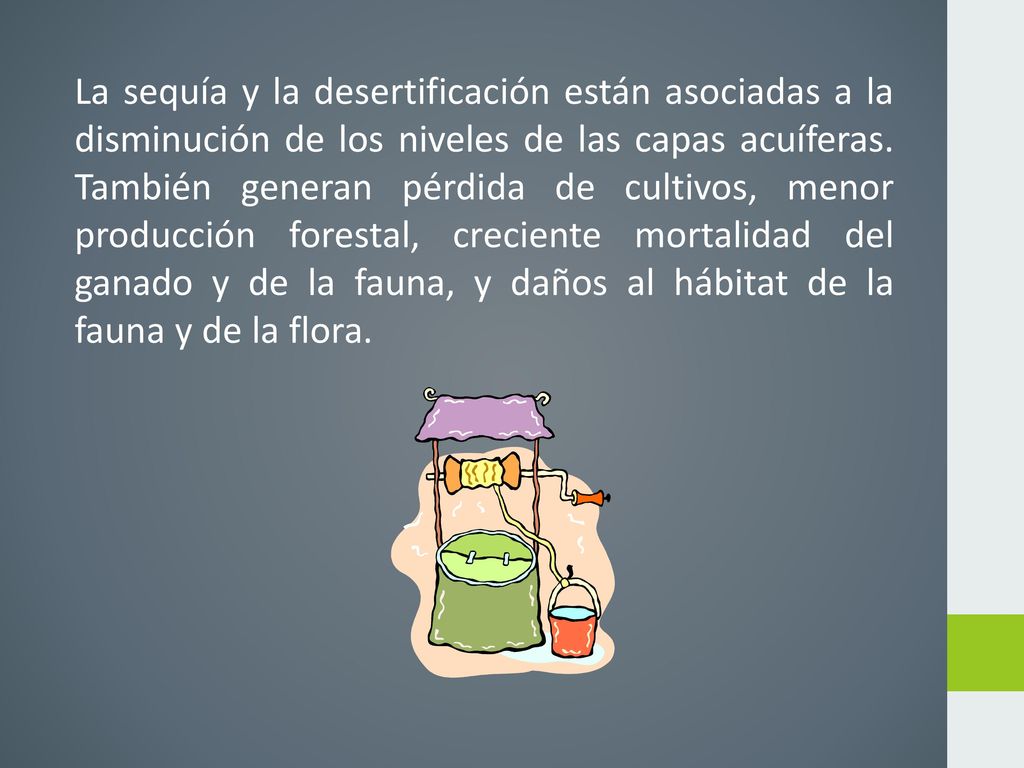 La sequía y la desertificación están asociadas a la disminución de los niveles de las capas acuíferas.