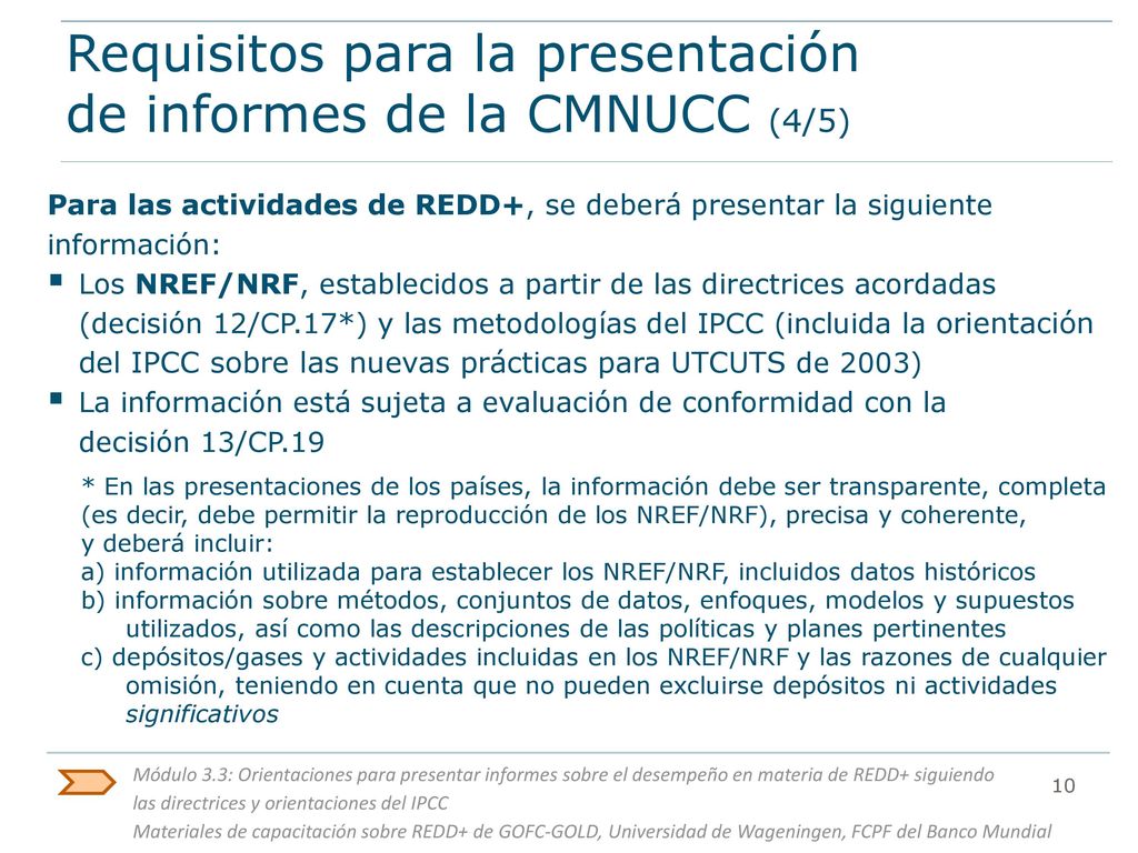 Requisitos para la presentación de informes de la CMNUCC (4/5)